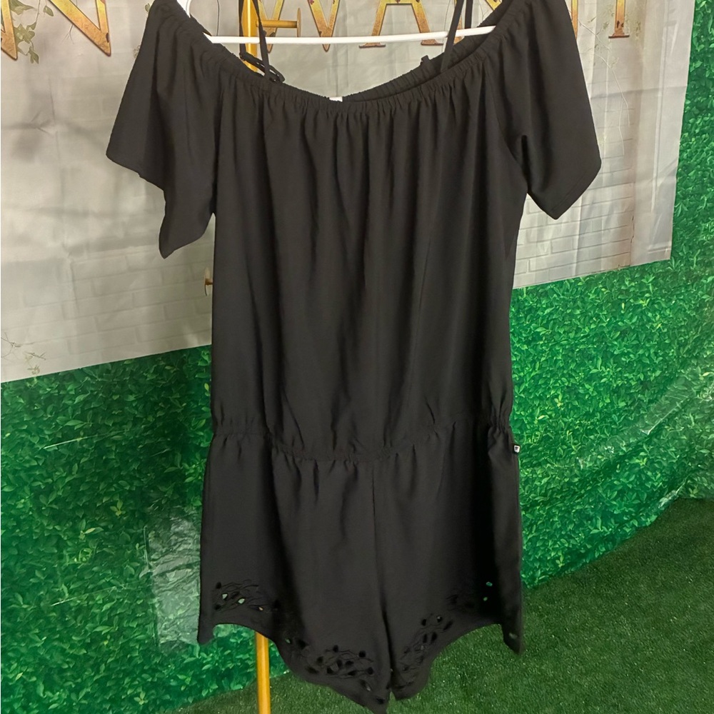#281 Fabletics Prue Romper Black Off Shoulder Size S